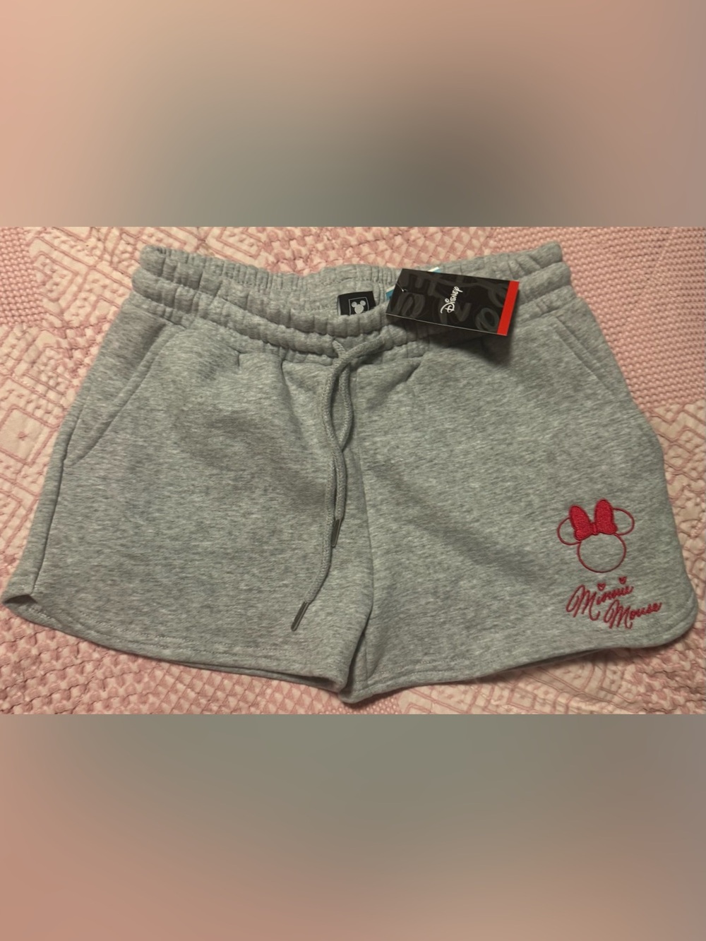 Disney Women's Gray Athletic Shorts with Red Minnie Accent